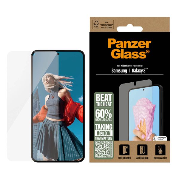 PanzerGlass All-in-One Ultra-Wide Fit Antibakterieller Displayschutz für das Samsung Galaxy S25