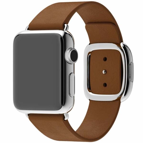 Apple Leather Band Modern Buckle für die Apple Watch Series 1 bis 9 / SE (38/40/41 mm) | Series 10 (42 mm) - Größe S - Braun