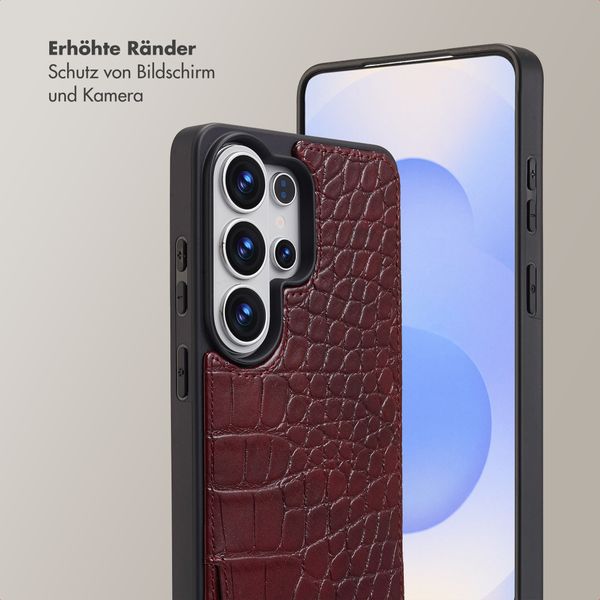 Selencia Nova Croco HandyHülle mit Kordel und Kartenhalter Samsung Galaxy S26 Ultra - Burgundy