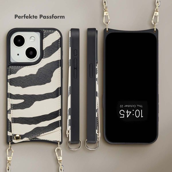Selencia Nova HandyHülle mit Kordel und Kartenhalter Apple iPhone 15 - Zazzy Zebra