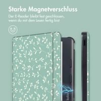 imoshion Design Slim Hard Case Sleepcover mit Stand für das Kobo Libra Colour / Tolino Vision Color - Smoke Green Flowers