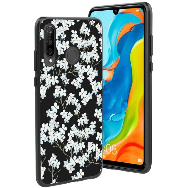 imoshion Design Hülle Huawei P30 Lite - Blume - Weiß / Schwarz