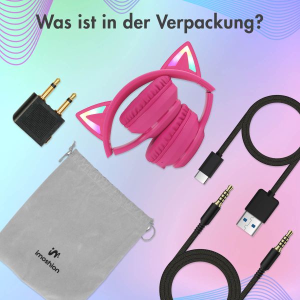 imoshion Kabellose Kinderkopfhörer LED Light Cat Ear - Dezibelbegrenzer - Mit AUX-Kabel - Hot Pink