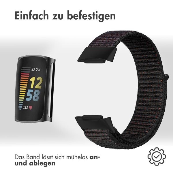 imoshion Nylonarmband für das Fitbit Charge 5 / Charge 6 - Größe S - Schwarz