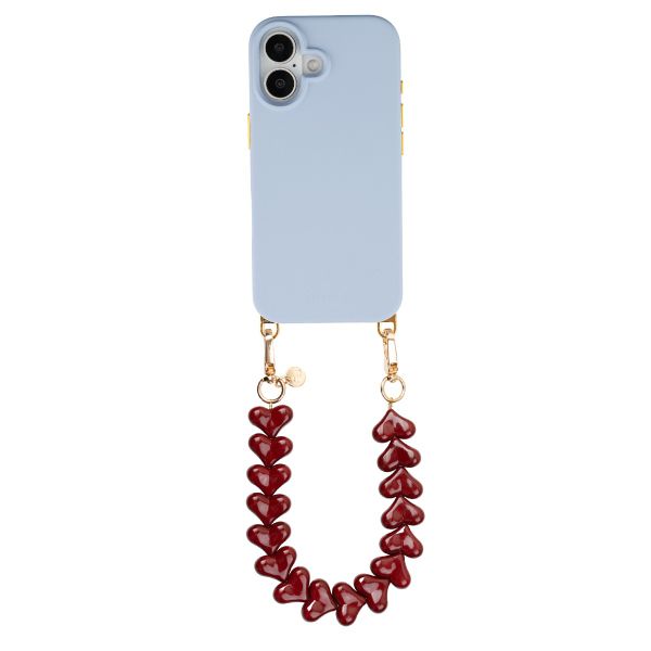 Selencia Rivièra MagSafe Backcover mit abnehmbaren Haken für das Apple iPhone 17 - Powder Blue + Lova Handykette - Burgundy