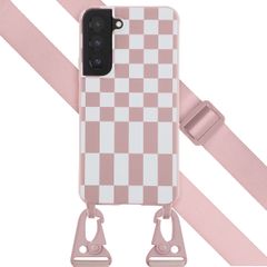 Selencia Silikonhülle design mit abnehmbarem Band für das Samsung Galaxy S22 - Irregular Check Sand Pink