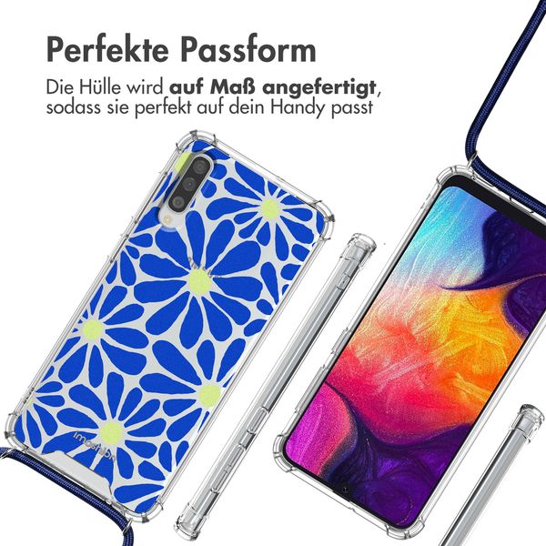 imoshion Design Hülle mit Band Samsung Galaxy A50 - Cobalt Blue Flowers Connect