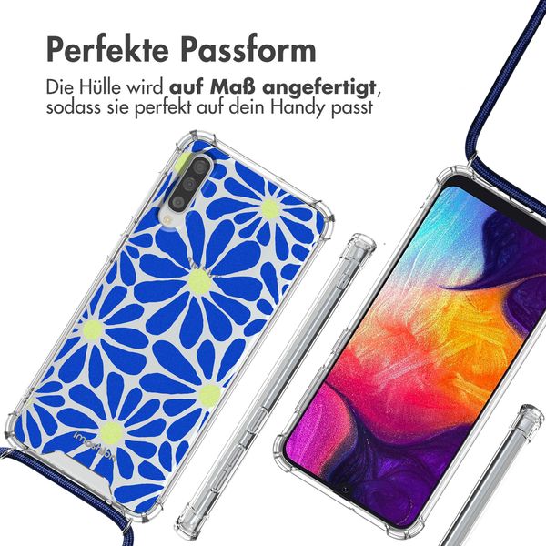 imoshion Design Hülle mit Band für das Samsung Galaxy A50 - Cobalt Blue Flowers Connect