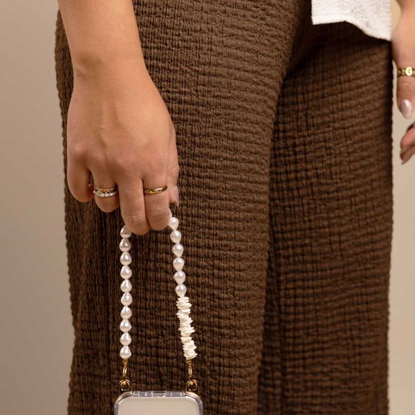 Selencia Handykette Set mit Perlen und Muscheln - Beige