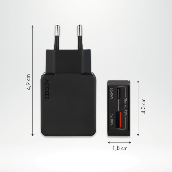 Accezz Ultra Slim GaN Ladegerät - USB-C + USB-A - 45 W - Schwarz