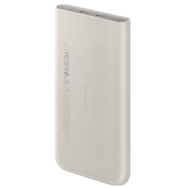 Samsung Original Powerbank-Bundle | Samsung Galaxy Akku-Pack 10.000 mAh - 2x USB-C - Beige + Samsung 25 Watt USB-C Adapter - Weiß