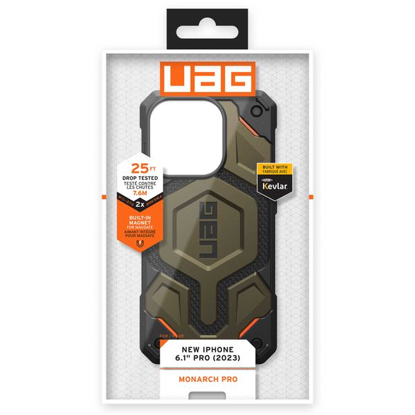 UAG Monarch Pro Backcover für das iPhone 15 Pro - Kevlar Element Green