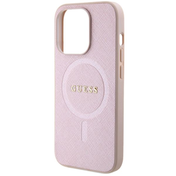 Guess Saffiano MagSafe Back Cover für das iPhone 15 Pro - Rosa