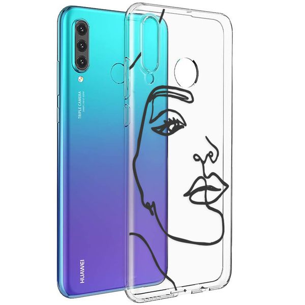 imoshion Design Hülle Huawei P30 Lite - Abstraktes Gesicht - Schwarz