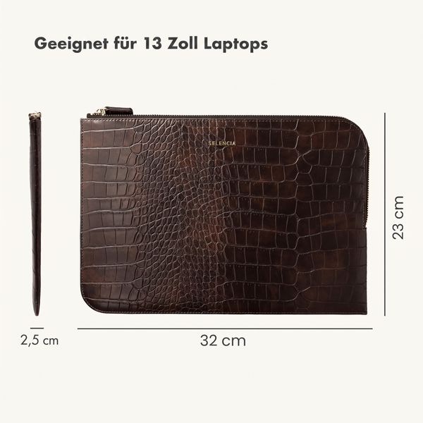 Selencia Croco Laptop Hülle 13 Zoll - Laptop Sleeve - Choco Brown