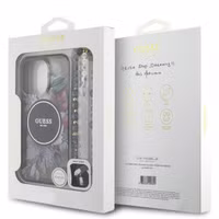 Guess MagSafe IML Flowers Case mit Beads Strap Apple iPhone 15 Pro Max - Schwarz