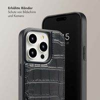 Selencia Nova Croco Back Cover mit Band und Kartenfach für das iPhone 15 Pro - Black