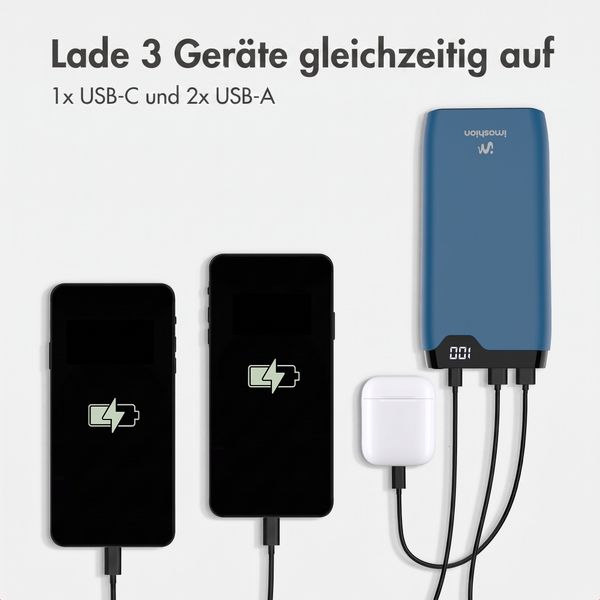 imoshion Powerbank 20.000 mAh - 22,5W Schnellladegerät - USB-C / USB-A - Blau