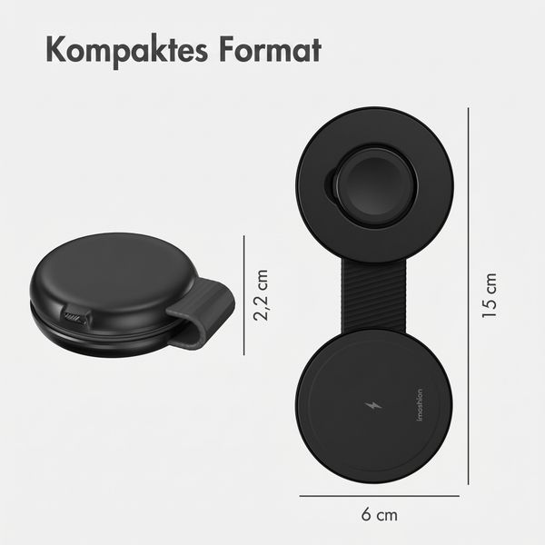imoshion 2-in-1 kabelloses Reiseladegerät 25 W - Smartphone / Ohrhörer / Samsung Watch - Qi2.2 – Schwarz