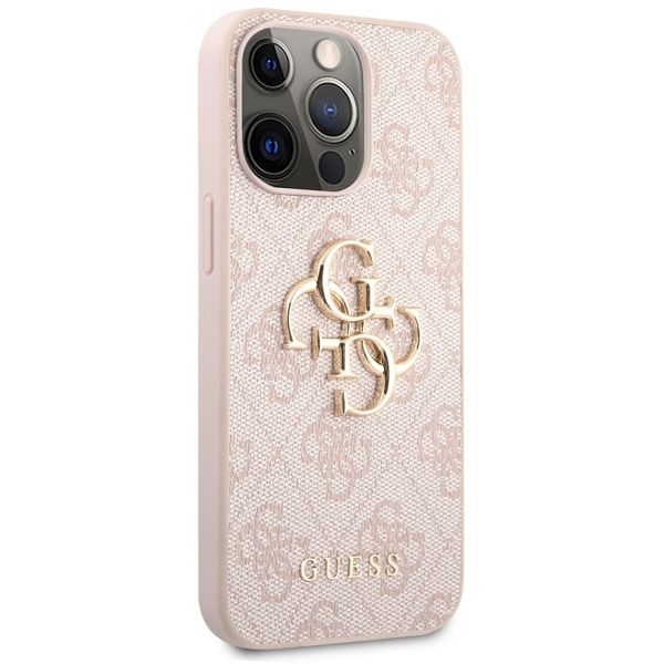 Guess 4G Metal Logo Back Cover Apple iPhone 13 - Roze & Goud / Pink & Gold