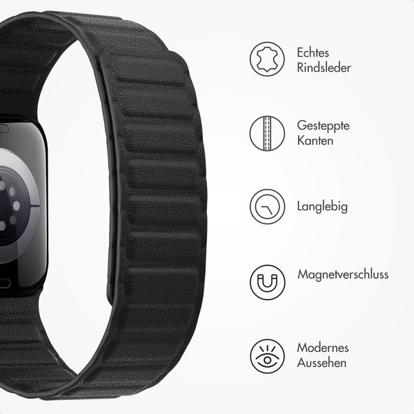 Accezz Magnetisches Echtlederarmband für Apple Watch | 44/45/46/49 mm - Schwarz