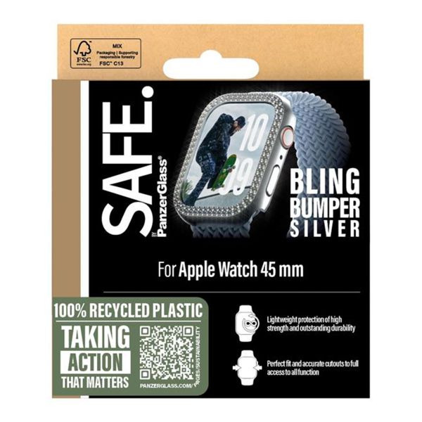 SAFE by PanzerGlass Bling Bumper für die Apple Watch 7-9 / SE 2024 - 41 mm - Silber