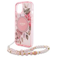 Guess MagSafe IML Flowers Case mit Beads Strap für das iPhone 15 - Pink