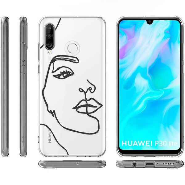 imoshion Design Hülle Huawei P30 Lite - Abstraktes Gesicht - Schwarz