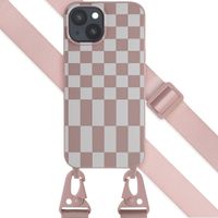 Selencia SilikonHülle design mit abnehmbarem Band Apple iPhone 15 Plus - Irregular Check Sand Pink