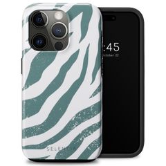 Selencia Vivid Tough Back Cover für das iPhone 15 Pro - Colorful Zebra Pine Blue