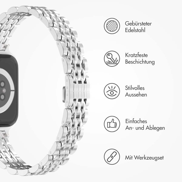 Selencia Jubilee inspiriertes schmales Edelstahlarmband für Apple Watch Series 1 t/m 9 / SE (38/40/41 mm) | Series 10 / 11 (42 mm) - Silber