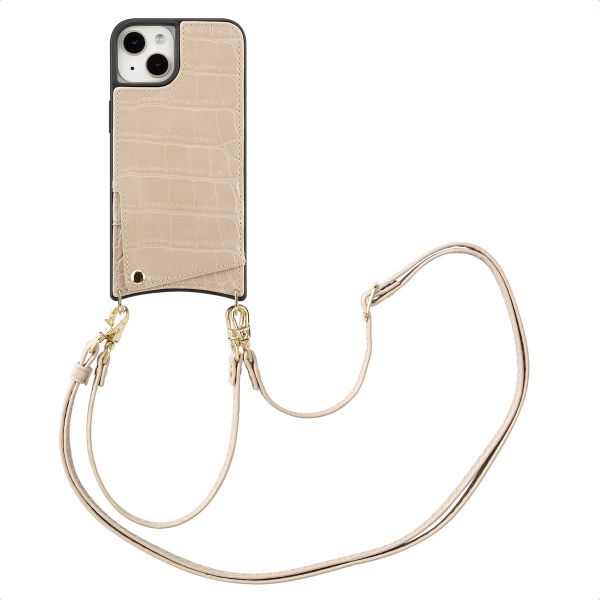 Selencia Nova Croco HandyHülle mit Kordel und Kartenhalter Apple iPhone 13 - Beige
