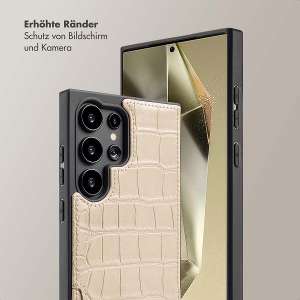 Selencia Nova Croco HandyHülle mit Kordel und Kartenhalter Samsung Galaxy S24 Ultra - Beige