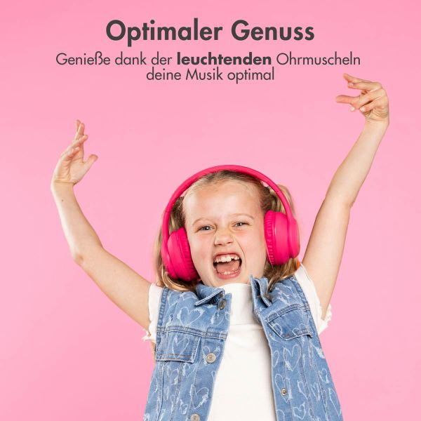 imoshion Kids LED Light Bluetooth-Kopfhörer - Kinderkopfhörer - Kabelloser Köpfhorer mit Dezibelbegrenzer + AUX-Kabel - Hot Pink