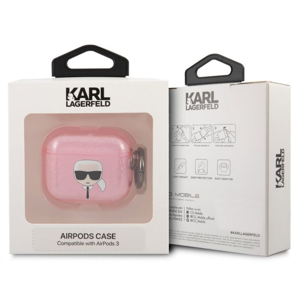 Karl Lagerfeld Karl's Head Silicone Glitter Case für das Apple AirPods 3 (2021) - Rosa