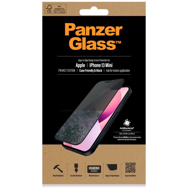 PanzerGlass Privacy Case Friendly Anti-Bacterial Displayschutzfolie für das iPhone 13 Mini - Schwarz