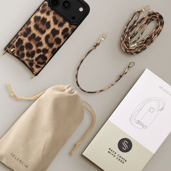 Selencia Nova HandyHülle mit Kordel und Kartenhalter Apple iPhone 18 Pro Max / 17 Pro Max - Leopard