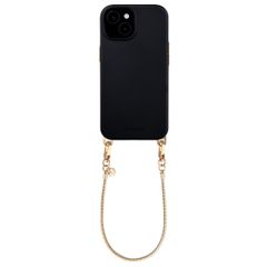 Selencia Rivièra MagSafe Backcover mit abnehmbaren Haken für das Apple iPhone 14 / 13 - Velvet Black + Sleek Chain Handykette - Gold