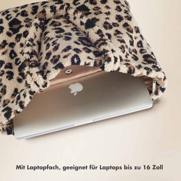 Selencia Zaya Tote Bag - Teddy Laptoptasche 16 Zoll - Leopard