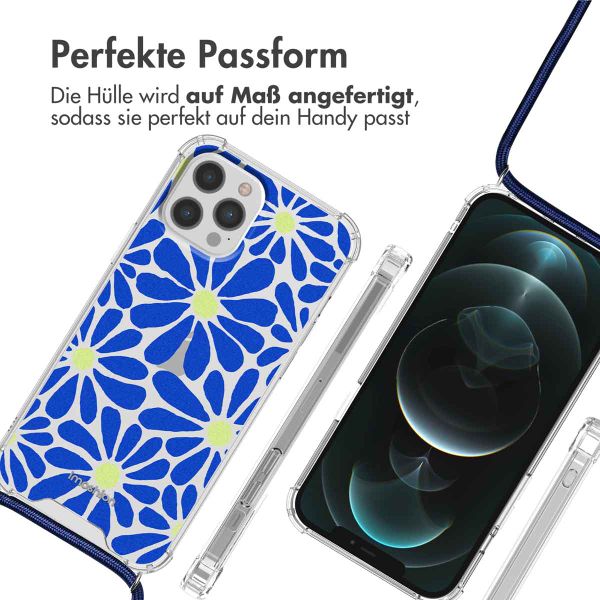 imoshion Design Hülle mit Band Apple iPhone 12 Pro Max - Cobalt Blue Flowers Connect