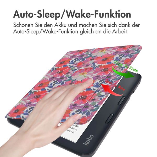 imoshion Design Slim Hard Case Sleepcover mit Stand für das Kobo Libra 2 / Tolino Vision 6 - Flower Watercolor