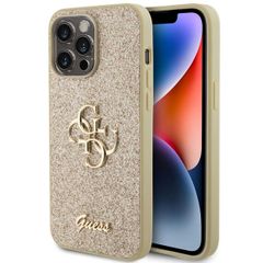 Guess 4G Metal Logo Back Cover mit Glitter Apple iPhone 15 Pro Max - Gold