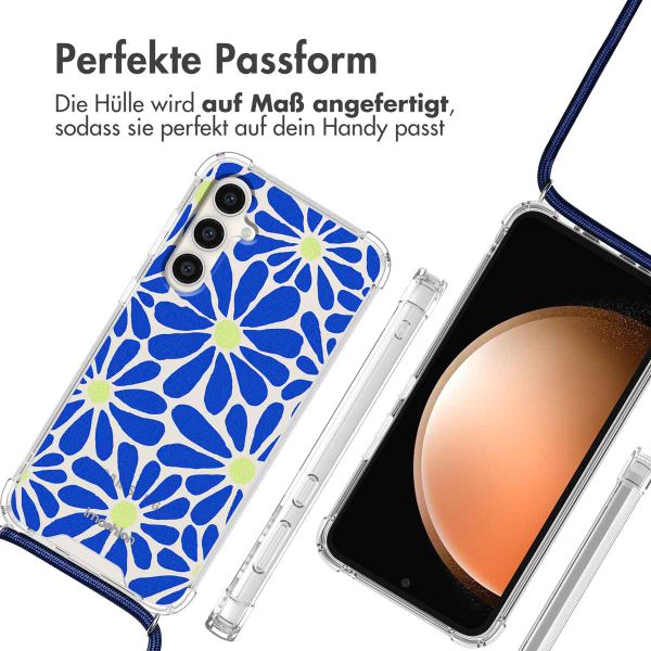 imoshion Design Hülle mit Band Samsung Galaxy S23 FE - Cobalt Blue Flowers Connect