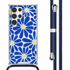 imoshion Design Hülle mit Band Samsung Galaxy S22 Ultra - Cobalt Blue Flowers Connect