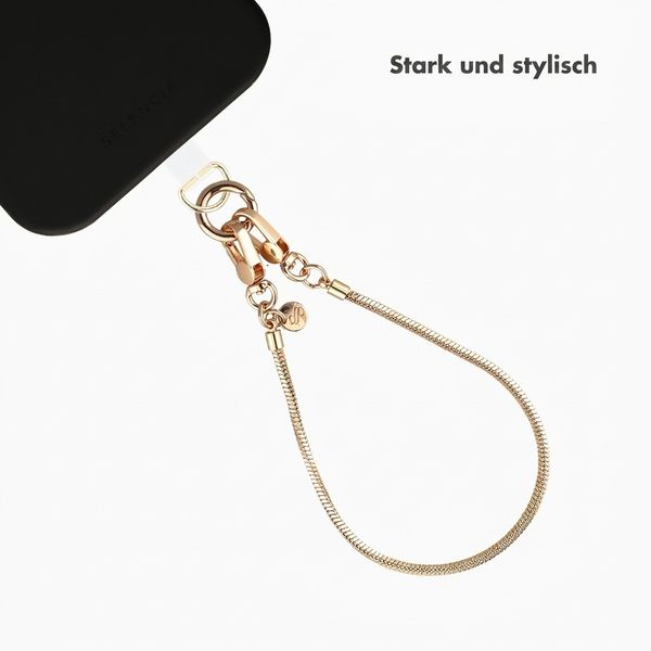 Selencia Rivièra MagSafe Backcover mit abnehmbaren Haken für das Apple iPhone 17 Pro - Velvet Black + Sleek Chain Handykette - Gold