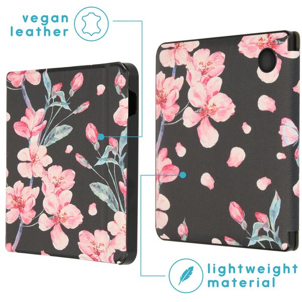 imoshion Design Slim Hard Case Sleepcover mit Stand Kobo Libra H2O - Blossom Watercolor Black