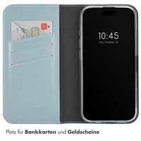 Selencia Echtleder Klapphülle für das iPhone 16 Pro Max - Air Blue