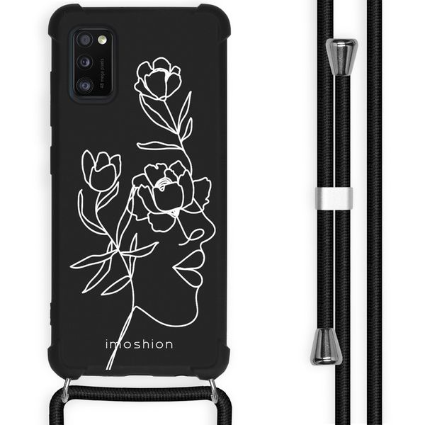 imoshion Design Hülle mit Band für das Samsung Galaxy A41 - Woman Flower Black