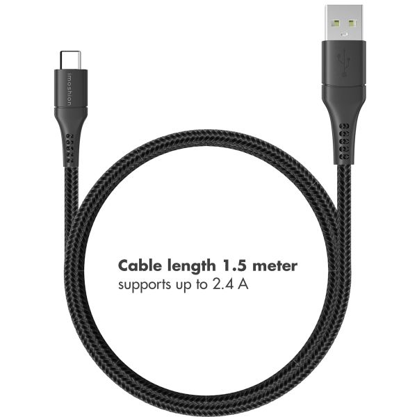 imoshion USB-C auf USB-Kabel für das iPhone 15 Plus - Geflochtenes Gewebe - 1,5 m - Schwarz