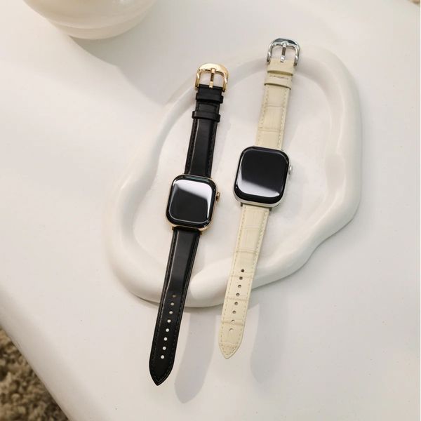 Burga Armband aus echtem Leder für Apple Watch Series 1 - 9 / SE (38/40/41 mm) | Series 10 / 11 (42 mm) - Buttermelt / Silver